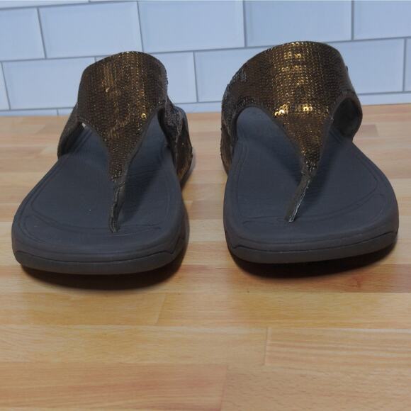 FitFlop Bronze Copper Electra Sandals Thong Flip Flop Sequins - Size 8 - Picture 5 of 13